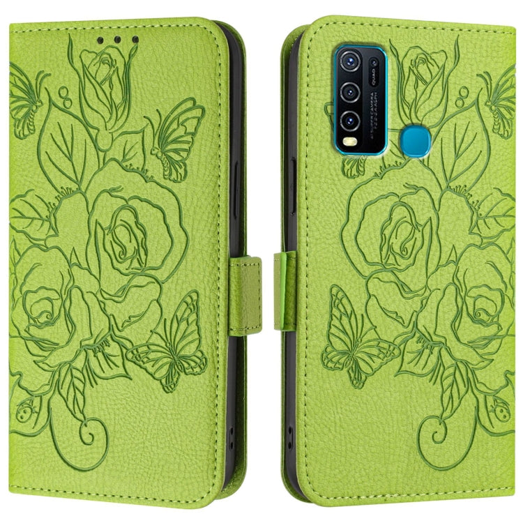 For vivo Y30 4G Global Embossed Rose RFID Anti-theft Leather Phone Case