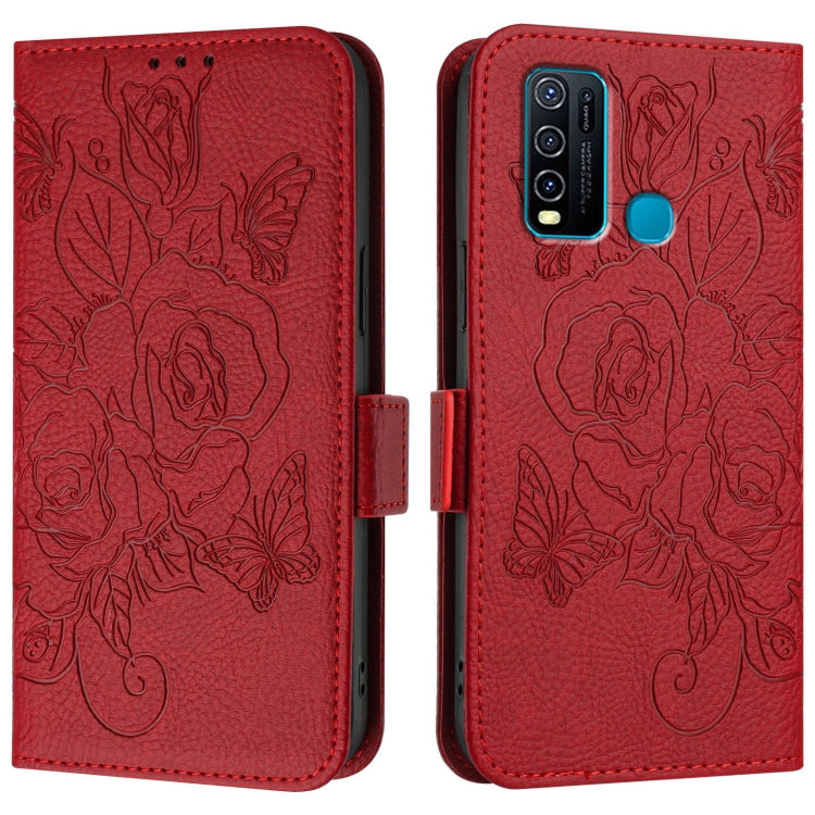 For vivo Y30 4G Global Embossed Rose RFID Anti-theft Leather Phone Case