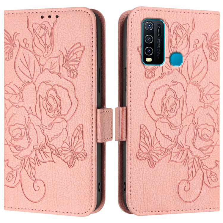 For vivo Y30 4G Global Embossed Rose RFID Anti-theft Leather Phone Case