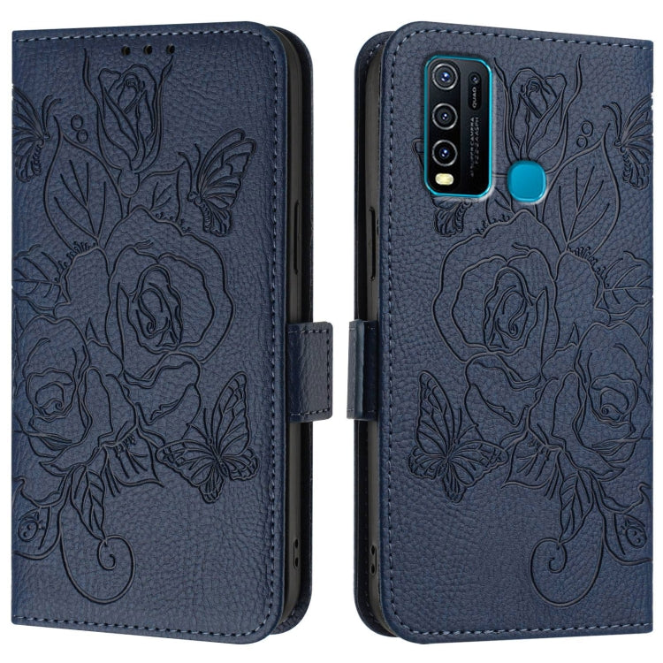 For vivo Y30 4G Global Embossed Rose RFID Anti-theft Leather Phone Case