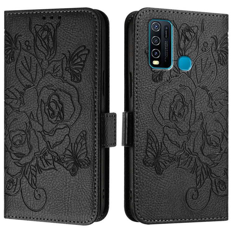 For vivo Y30 4G Global Embossed Rose RFID Anti-theft Leather Phone Case