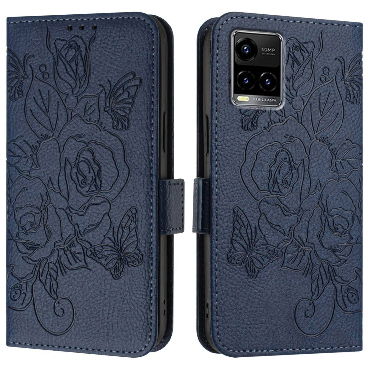 For vivo Y33s 4G Global / Y21 / Y21s / Y21t Embossed Rose RFID Anti-theft Leather Phone Case