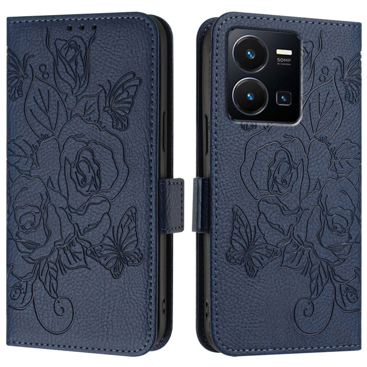 For vivo Y35 4G / Y22 4G / Y22s 4G Global Embossed Rose RFID Anti-theft Leather Phone Case
