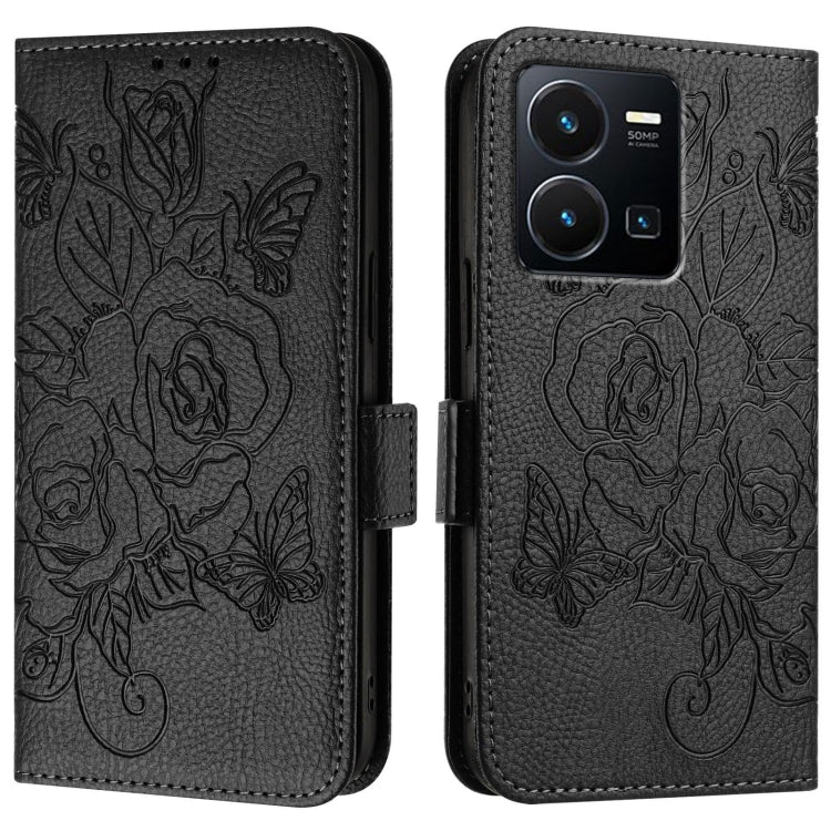 For vivo Y77 5G Global / Y77e 5G Embossed Rose RFID Anti-theft Leather Phone Case