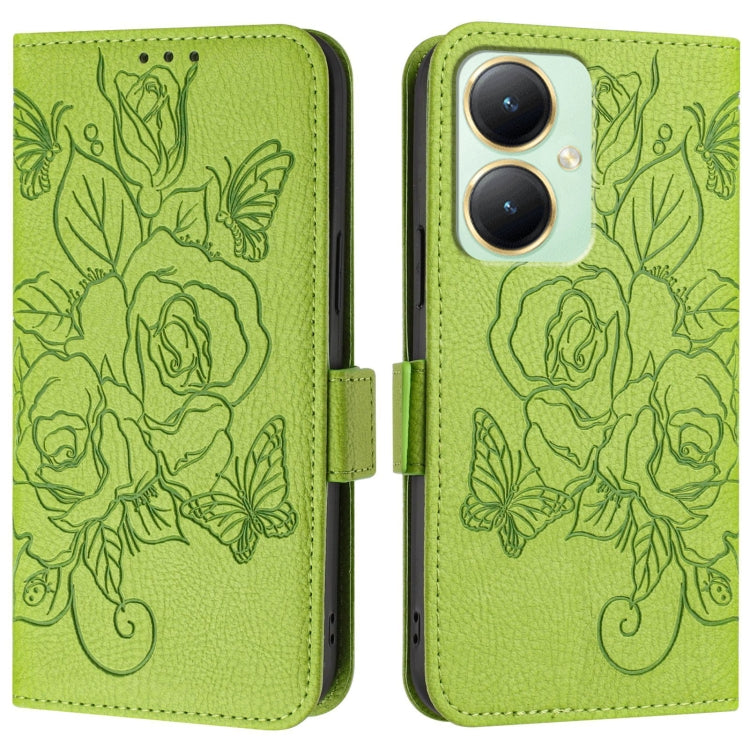 For vivo Y27 4G Global Embossed Rose RFID Anti-theft Leather Phone Case