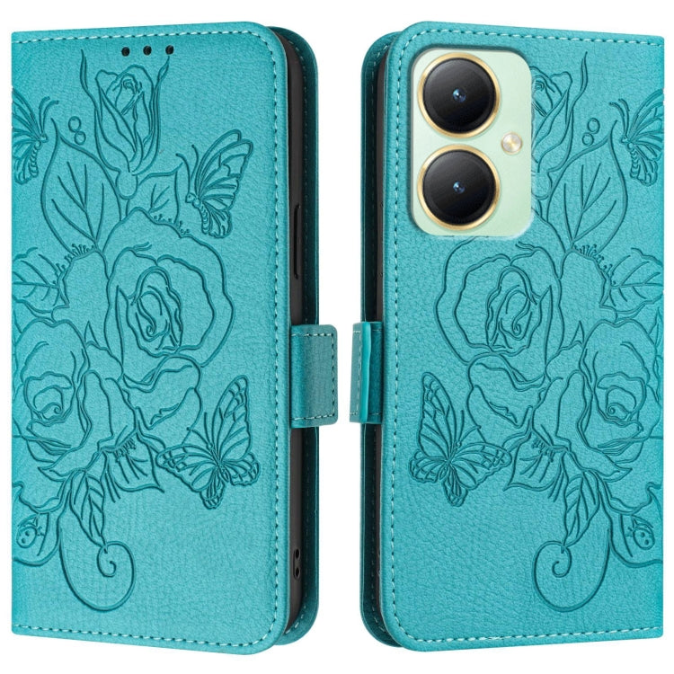 For vivo Y27 4G Global Embossed Rose RFID Anti-theft Leather Phone Case