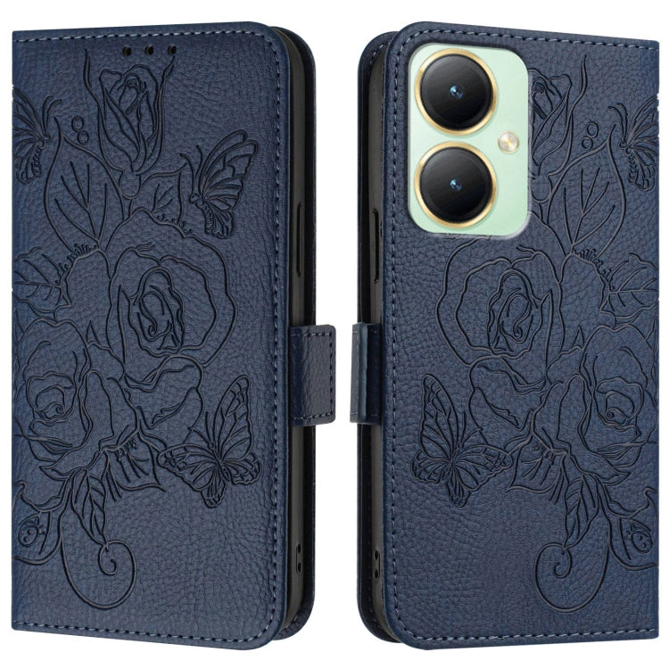 For vivo Y27 4G Global Embossed Rose RFID Anti-theft Leather Phone Case