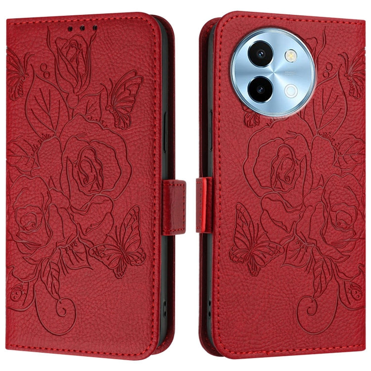For vivo Y38 5G / Y200i / T3x 5G Embossed Rose RFID Anti-theft Leather Phone Case