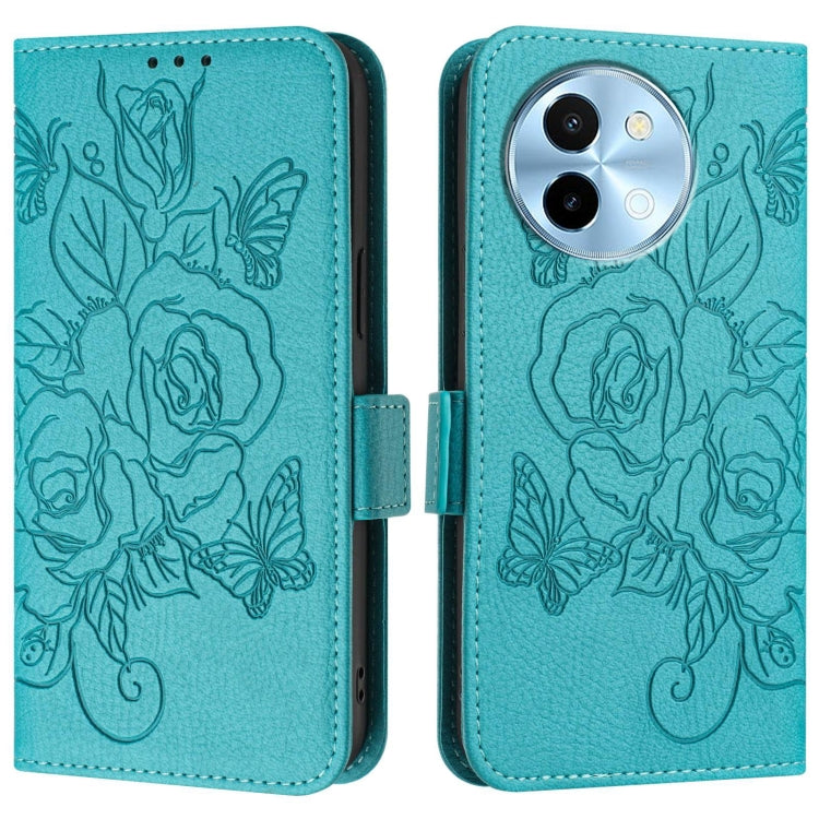 For vivo Y38 5G / Y200i / T3x 5G Embossed Rose RFID Anti-theft Leather Phone Case