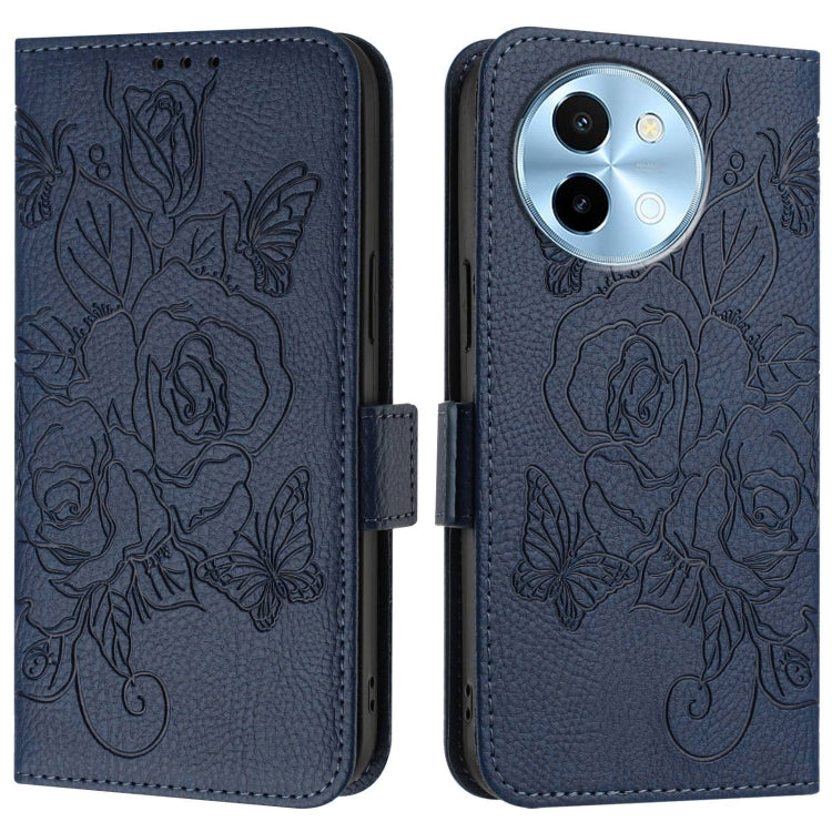 For vivo Y38 5G / Y200i / T3x 5G Embossed Rose RFID Anti-theft Leather Phone Case