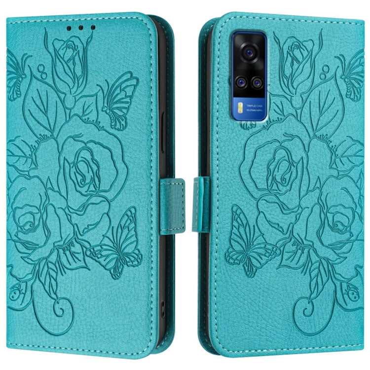 For vivo Y51 2020 India / Y51a 2021 / Y53s 4G Embossed Rose RFID Anti-theft Leather Phone Case
