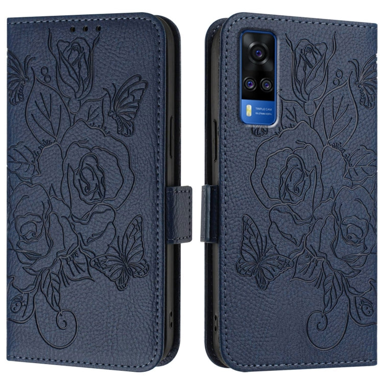 For vivo Y51 2020 India / Y51a 2021 / Y53s 4G Embossed Rose RFID Anti-theft Leather Phone Case