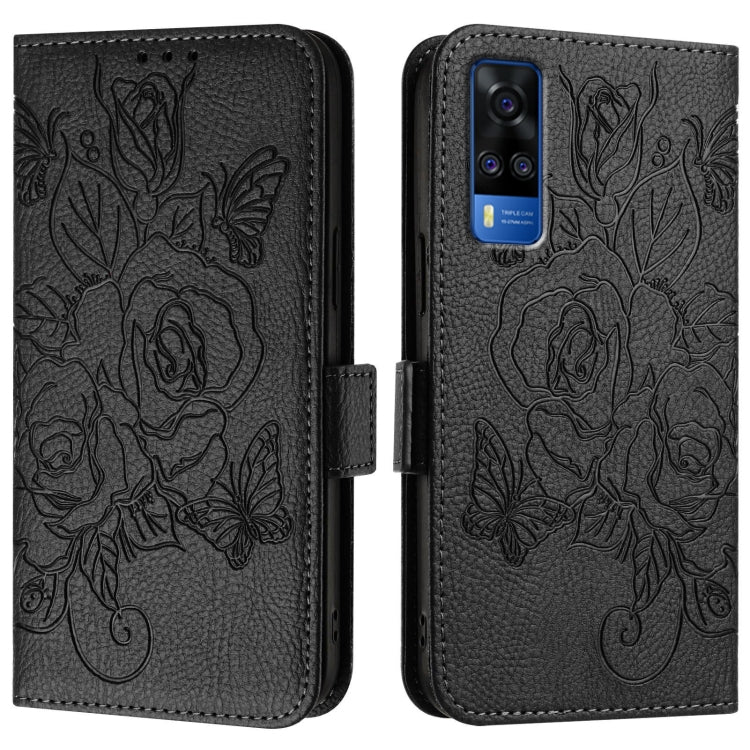 For vivo Y51 2020 India / Y51a 2021 / Y53s 4G Embossed Rose RFID Anti-theft Leather Phone Case