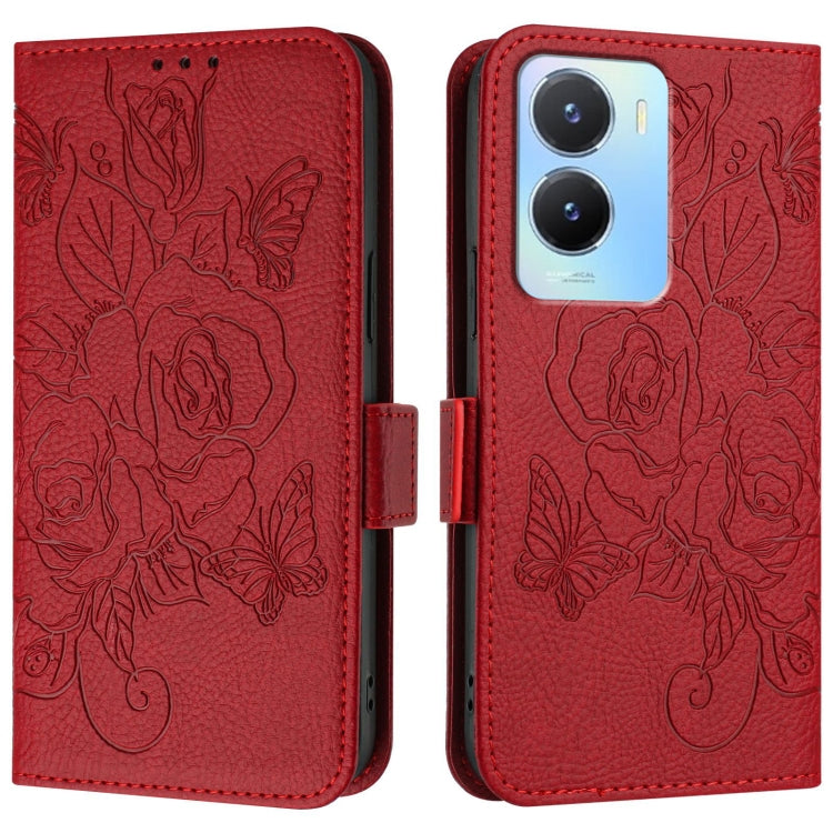 For vivo Y56 5G / Y16 / Y02s Global Embossed Rose RFID Anti-theft Leather Phone Case