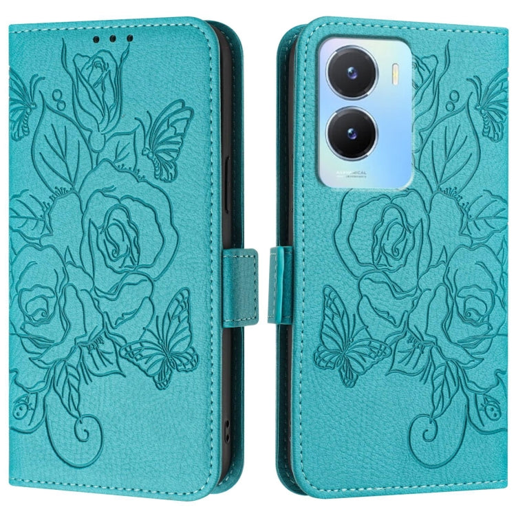 For vivo Y56 5G / Y16 / Y02s Global Embossed Rose RFID Anti-theft Leather Phone Case