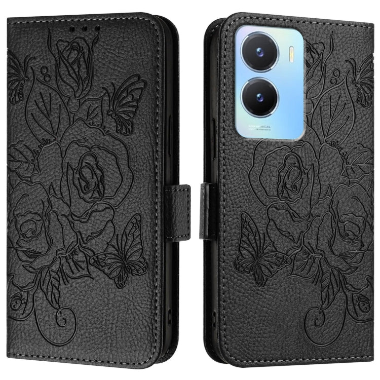 For vivo Y56 5G / Y16 / Y02s Global Embossed Rose RFID Anti-theft Leather Phone Case