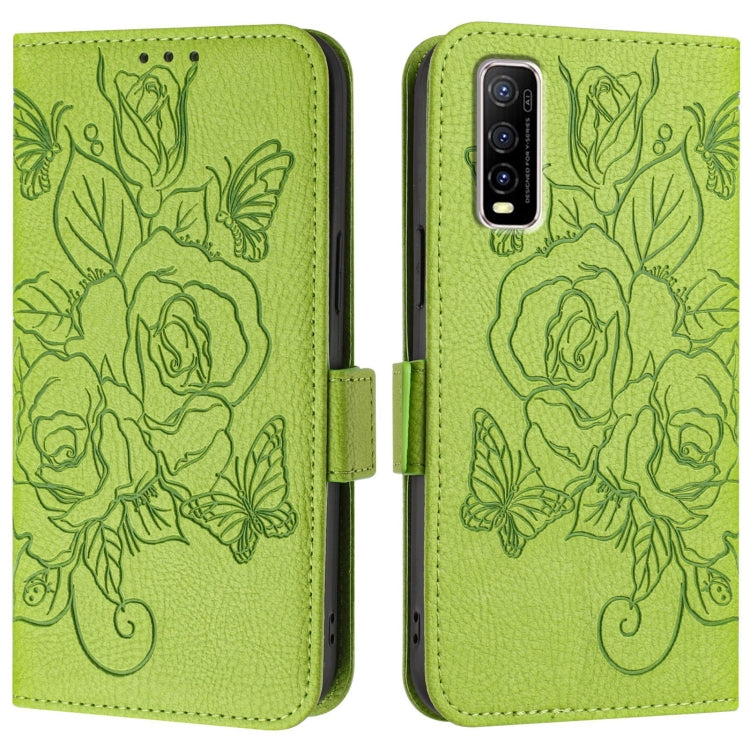 For vivo Y70s Embossed Rose RFID Anti-theft Leather Phone Case