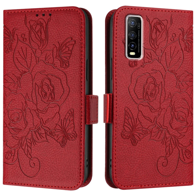 For vivo Y70s Embossed Rose RFID Anti-theft Leather Phone Case