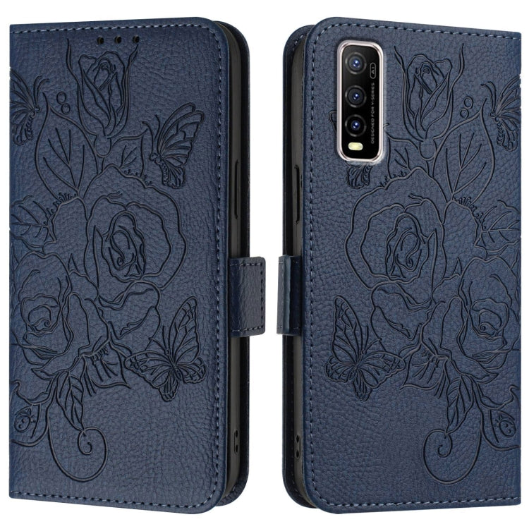 For vivo Y70s Embossed Rose RFID Anti-theft Leather Phone Case