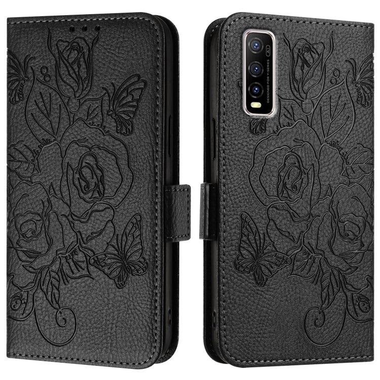 For vivo Y70s Embossed Rose RFID Anti-theft Leather Phone Case
