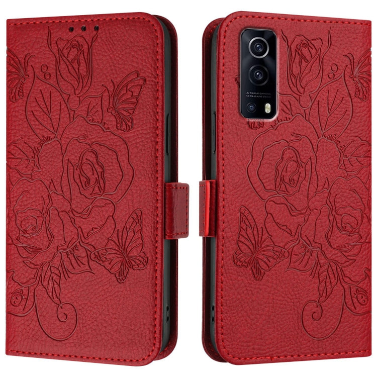 For vivo Y72 5G / Y52 5G / iQOO Z3 Embossed Rose RFID Anti-theft Leather Phone Case
