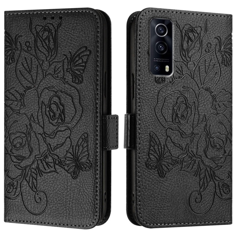 For vivo Y72 5G / Y52 5G / iQOO Z3 Embossed Rose RFID Anti-theft Leather Phone Case