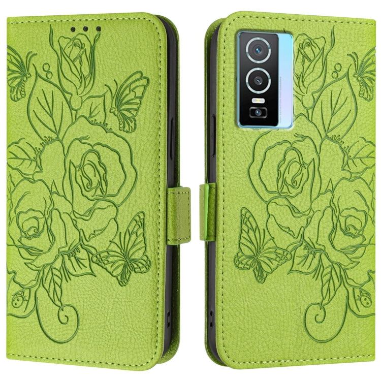 For vivo Y76 5G Embossed Rose RFID Anti-theft Leather Phone Case