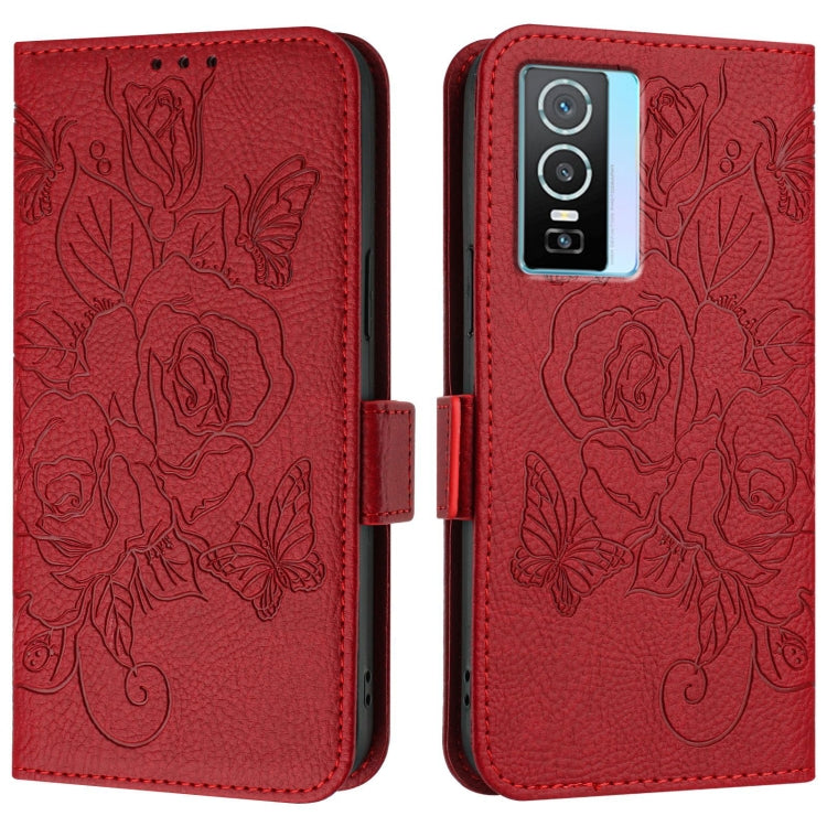 For vivo Y76 5G Embossed Rose RFID Anti-theft Leather Phone Case