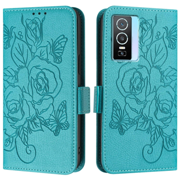 For vivo Y76 5G Embossed Rose RFID Anti-theft Leather Phone Case