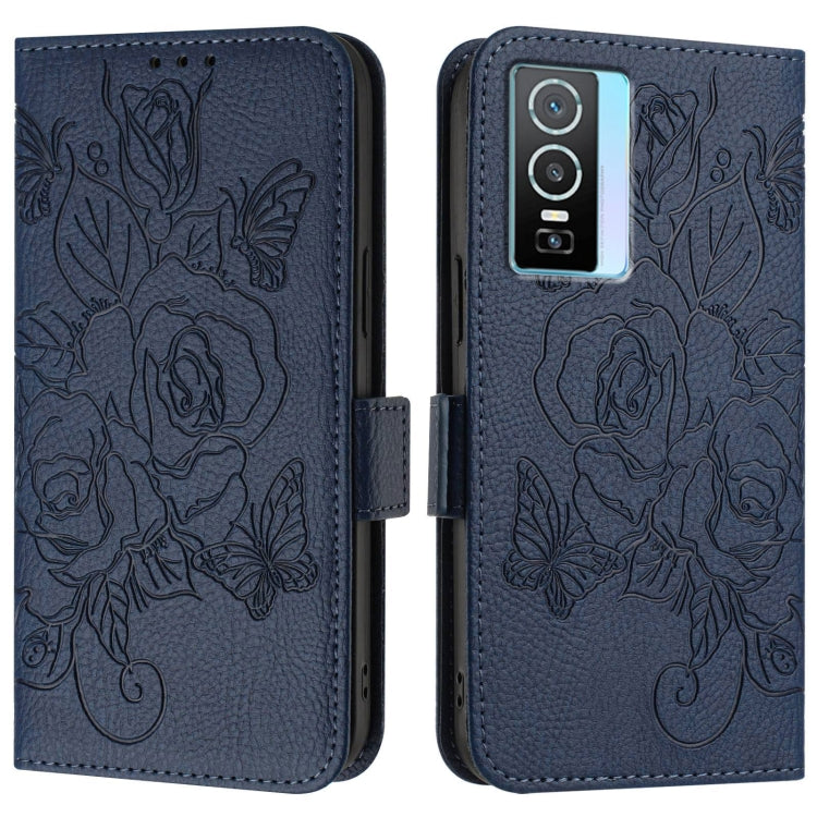 For vivo Y76 5G Embossed Rose RFID Anti-theft Leather Phone Case