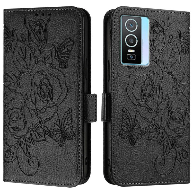 For vivo Y76 5G Embossed Rose RFID Anti-theft Leather Phone Case