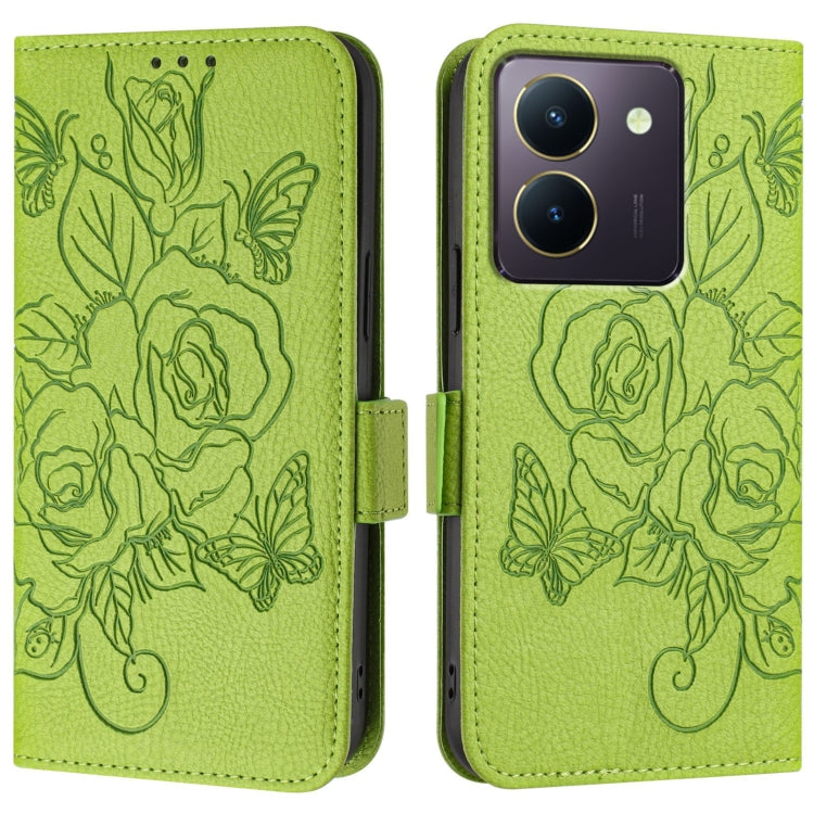 For vivo Y36 5G / 4G / Y27s 4G Global Embossed Rose RFID Anti-theft Leather Phone Case