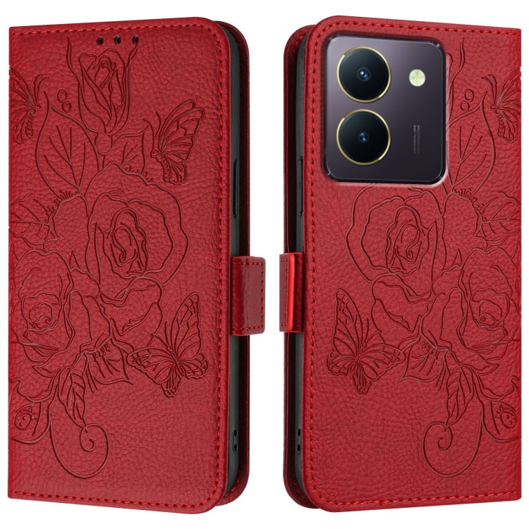 For vivo Y36 5G / 4G / Y27s 4G Global Embossed Rose RFID Anti-theft Leather Phone Case