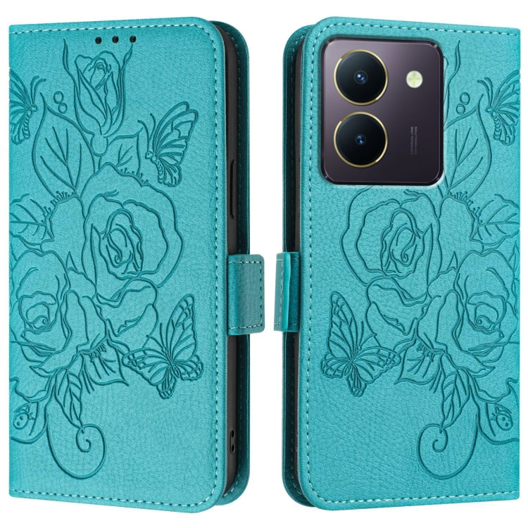 For vivo Y36 5G / 4G / Y27s 4G Global Embossed Rose RFID Anti-theft Leather Phone Case