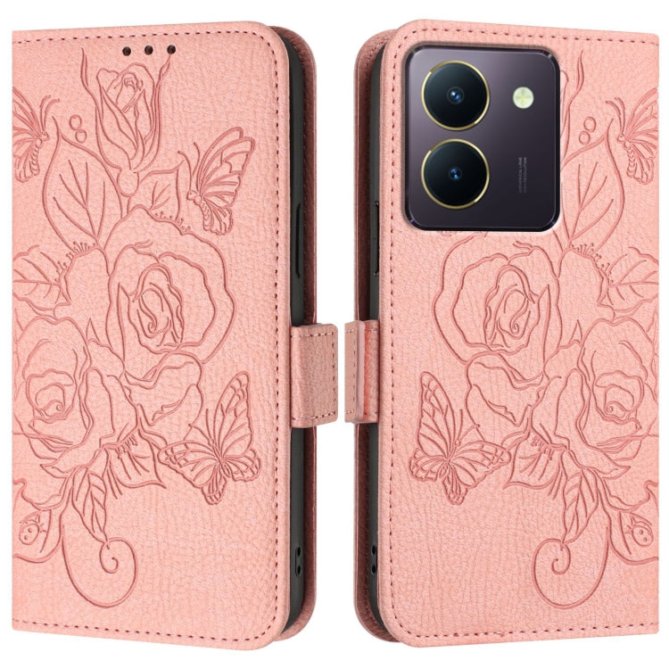 For vivo Y36 5G / 4G / Y27s 4G Global Embossed Rose RFID Anti-theft Leather Phone Case