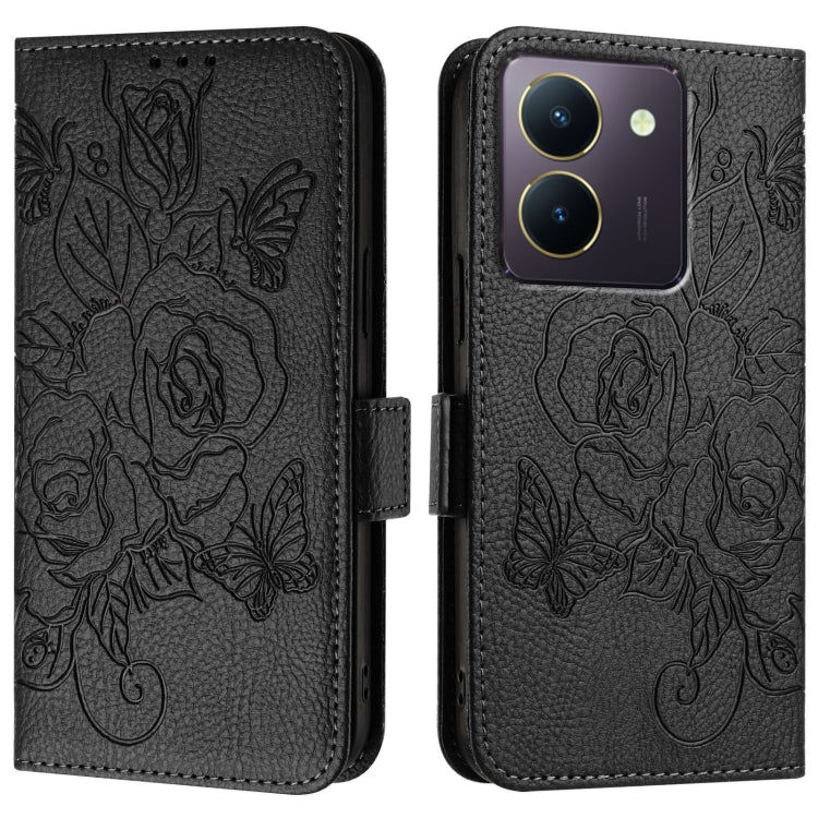 For vivo Y36 5G / 4G / Y27s 4G Global Embossed Rose RFID Anti-theft Leather Phone Case