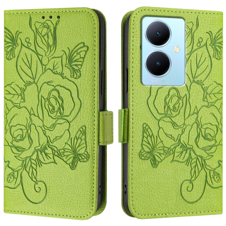 For vivo Y78+ 5G / Y78 Global / V29 Lite Embossed Rose RFID Anti-theft Leather Phone Case