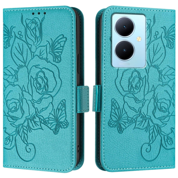 For vivo Y78+ 5G / Y78 Global / V29 Lite Embossed Rose RFID Anti-theft Leather Phone Case