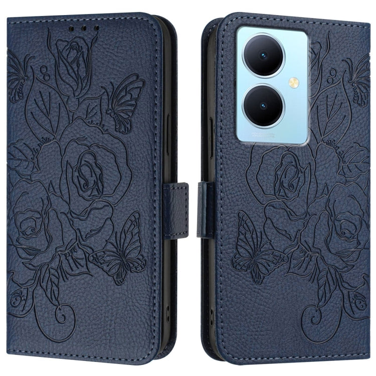 For vivo Y78+ 5G / Y78 Global / V29 Lite Embossed Rose RFID Anti-theft Leather Phone Case