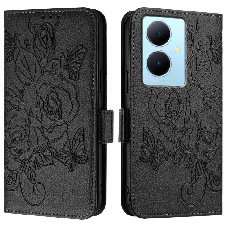 For vivo Y78+ 5G / Y78 Global / V29 Lite Embossed Rose RFID Anti-theft Leather Phone Case