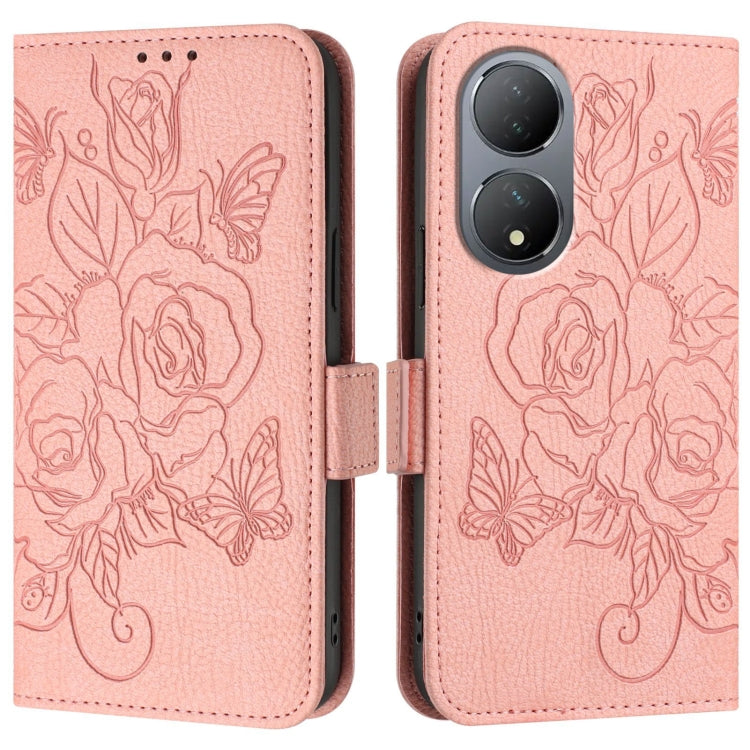For vivo Y100 5G Global Embossed Rose RFID Anti-theft Leather Phone Case