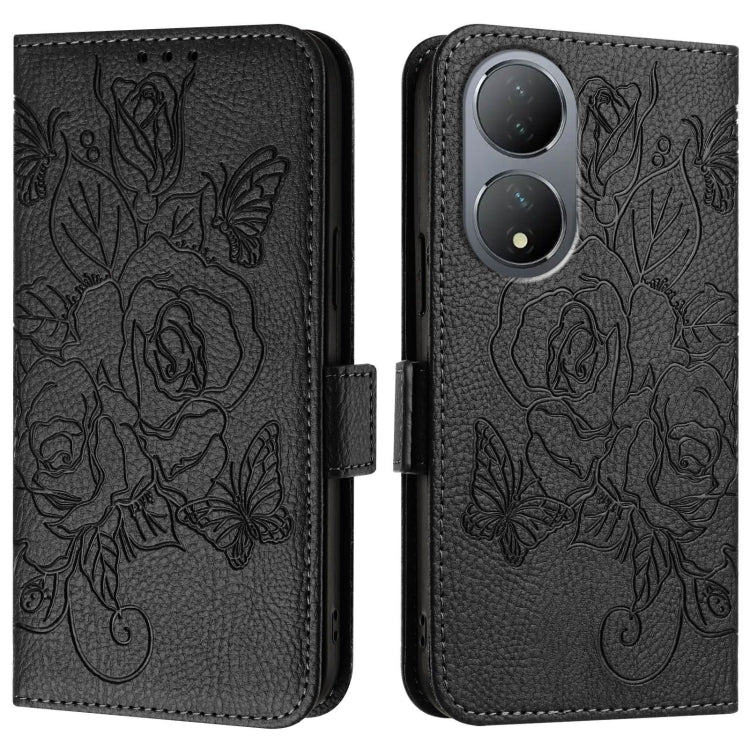 For vivo Y100 5G Global Embossed Rose RFID Anti-theft Leather Phone Case