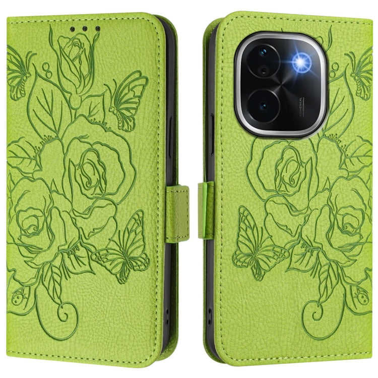For vivo iQOO Z9s Pro 5G / T3 Pro 5G India Embossed Rose RFID Anti-theft Leather Phone Case