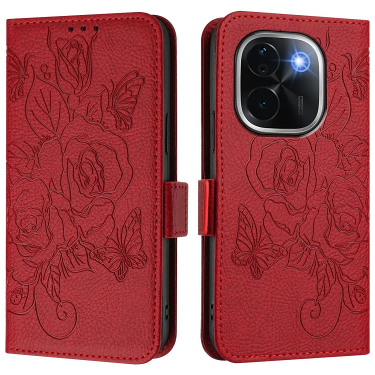 For vivo iQOO Z9s Pro 5G / T3 Pro 5G India Embossed Rose RFID Anti-theft Leather Phone Case
