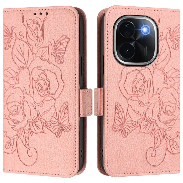 For vivo iQOO Z9s Pro 5G / T3 Pro 5G India Embossed Rose RFID Anti-theft Leather Phone Case
