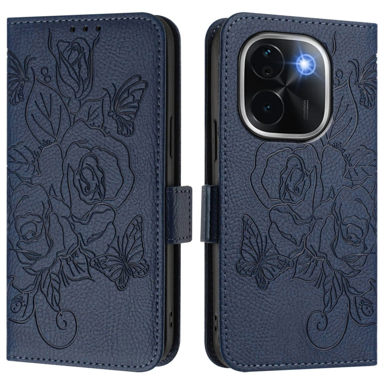 For vivo iQOO Z9s Pro 5G / T3 Pro 5G India Embossed Rose RFID Anti-theft Leather Phone Case