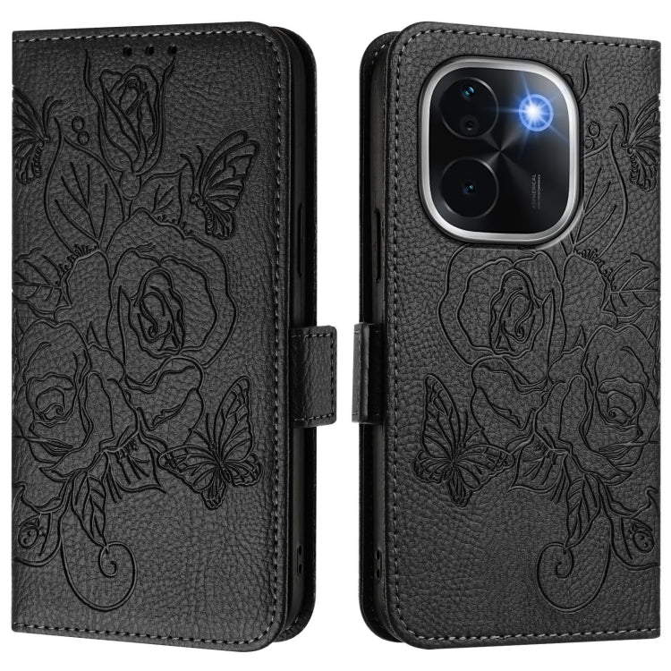 For vivo iQOO Z9s Pro 5G / T3 Pro 5G India Embossed Rose RFID Anti-theft Leather Phone Case