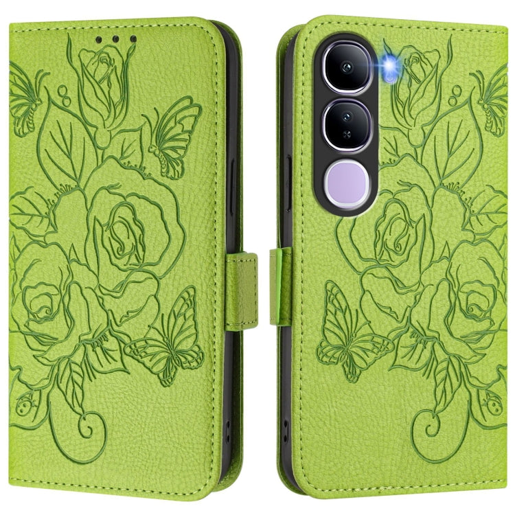 For vivo V40 Lite 5G IDN Embossed Rose RFID Anti-theft Leather Phone Case