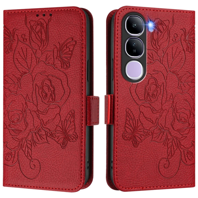 For vivo V40 Lite 5G IDN Embossed Rose RFID Anti-theft Leather Phone Case