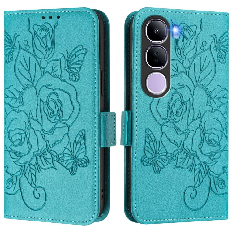For vivo V40 Lite 5G IDN Embossed Rose RFID Anti-theft Leather Phone Case